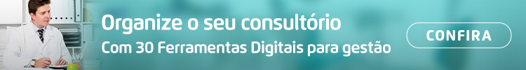 Banner com dentista e texto: Organize o seu consultório com 30 ferramentas digitais para gestão. Baixe agora.