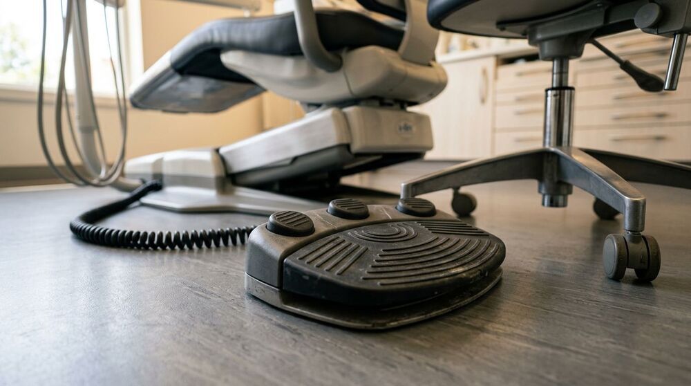 Equipamento odontológico em consultório moderno.