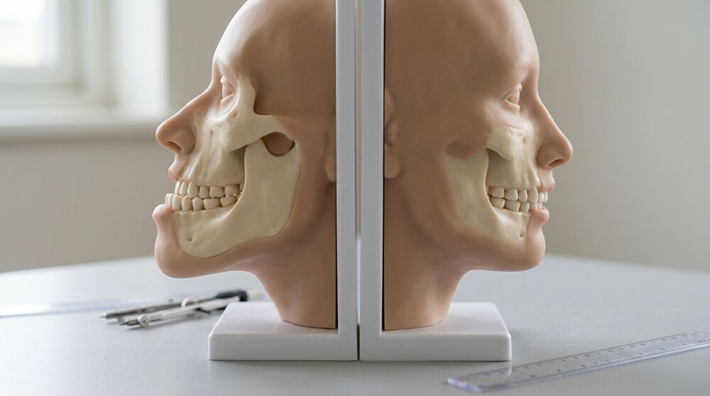 Modelo de crânio humano em perfil