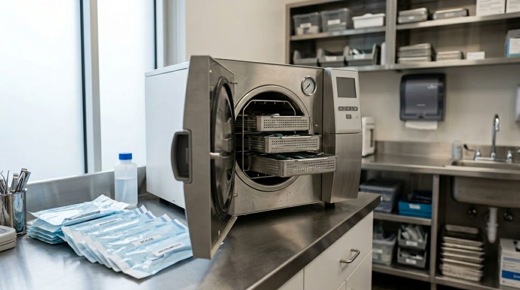 Autoclave em ambiente profissional de saúde