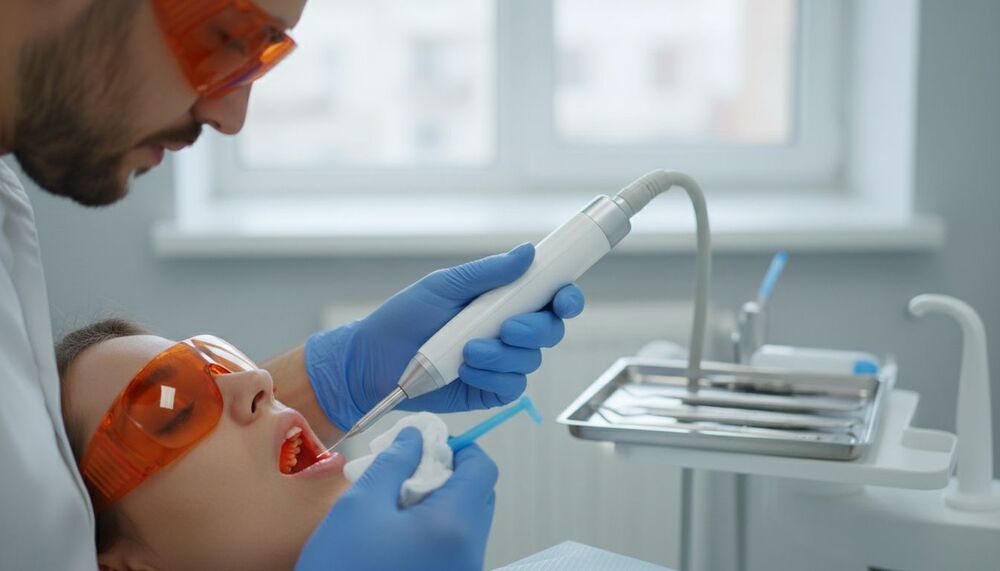 Dentista realizando procedimento em paciente