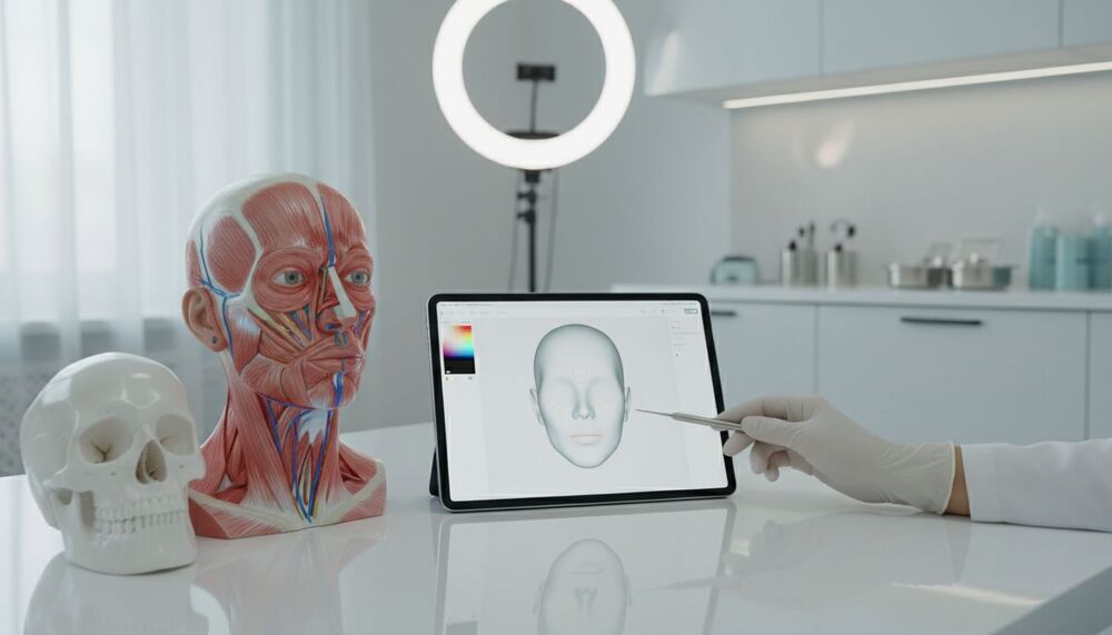 Estudo de anatomia humana com modelos 3D em mesa