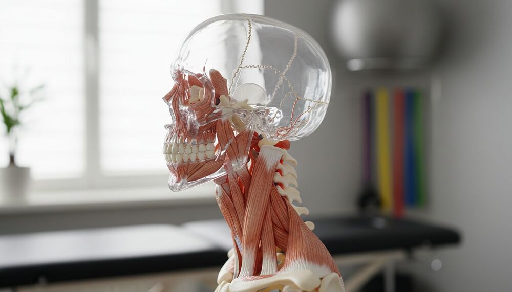 Modelo anatômico de crânio e músculos humanos