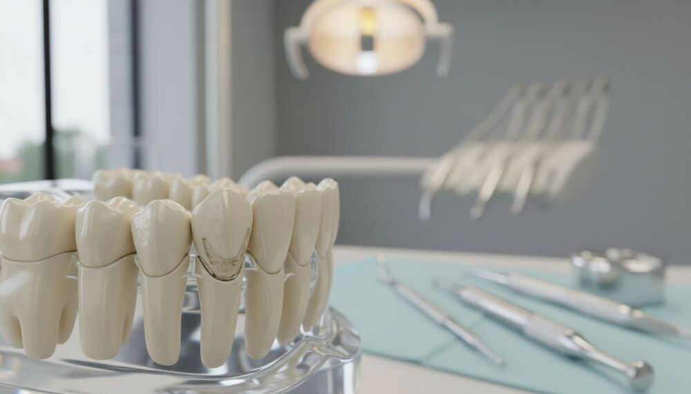Modelo de dentes em consultório odontológico moderno