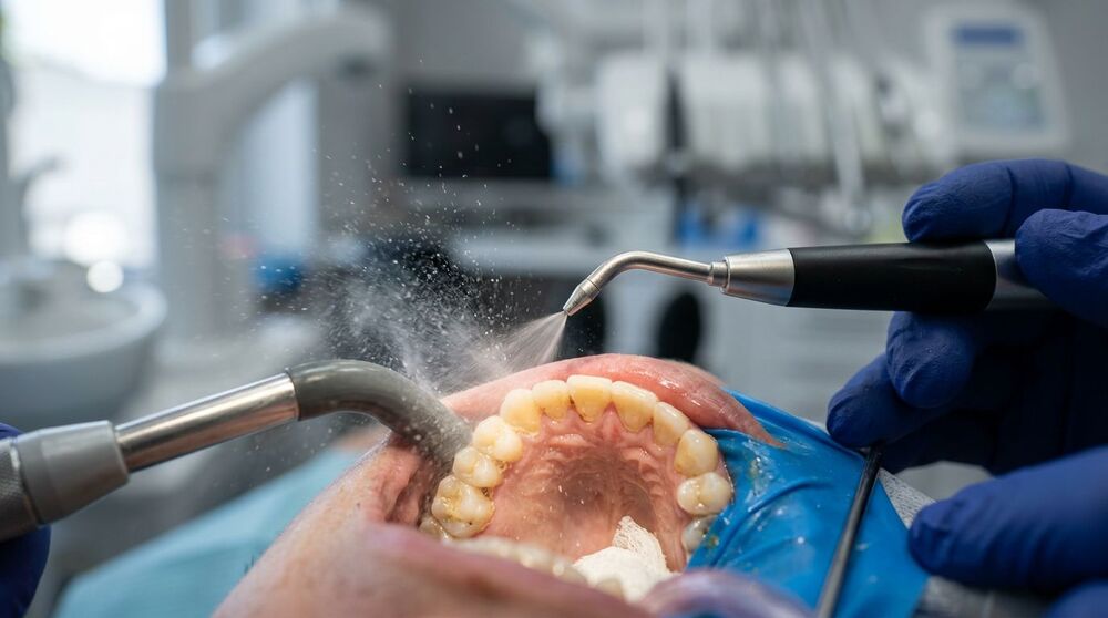 Tratamento dentário com limpeza de dentes